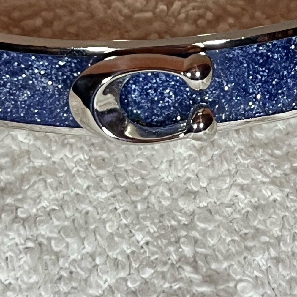 COACH 💕NWT Royal Blue Glitter Bracelet With Iconic “C”. Hinged For Easy Wear OBO - Picture 3 of 11